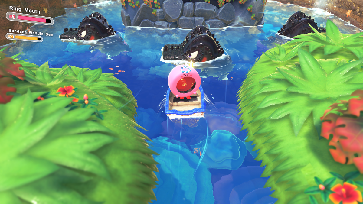 Kirby and the Forgotten Land (Nintendo Switch) screenshot: With this new ability Kirby can blow away enemies, spin windmills and steer boats