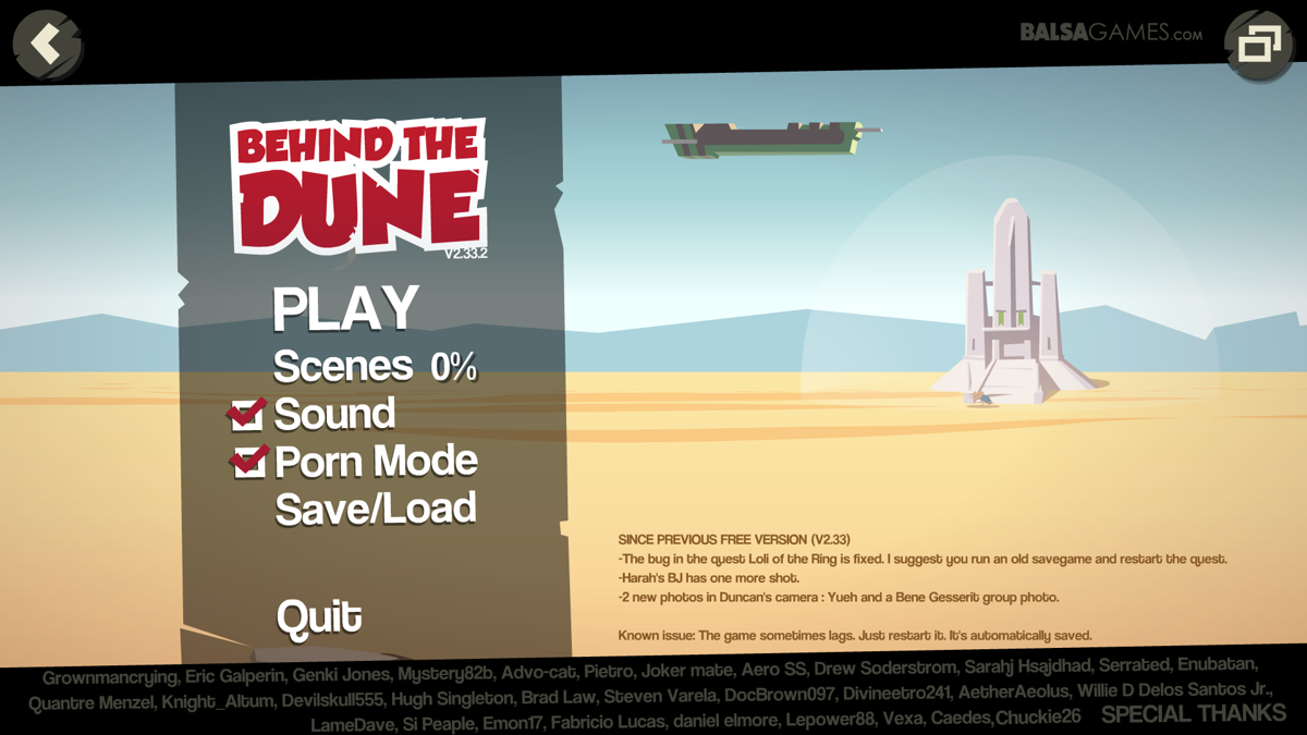 Behind the Dune (Windows) screenshot: Main menu