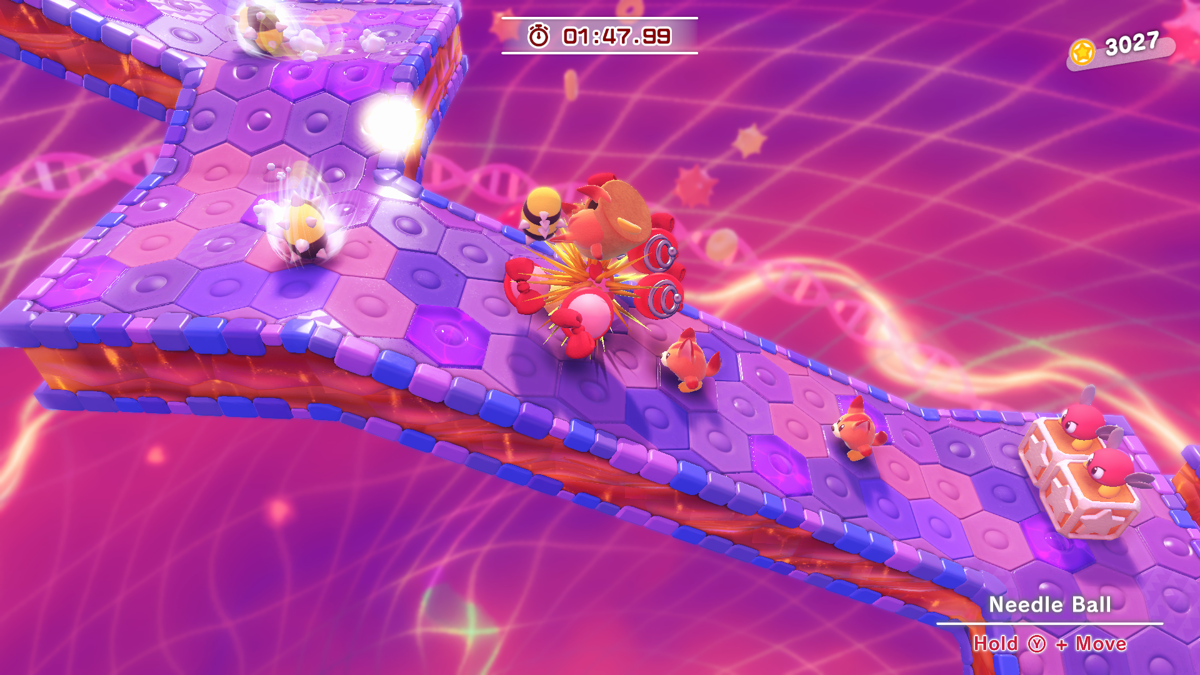 Kirby and the Forgotten Land (Nintendo Switch) screenshot: One of many Treasure Road stages where you can get Rare stones needed to upgrade abilities