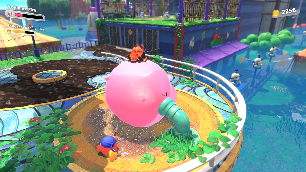 Kirby and the Forgotten Land (Nintendo Switch) screenshot: Kirby becomes a water balloon
