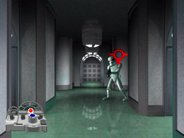Star Wars: Millennium Falcon CD-ROM Playset (Windows) screenshot: Battling stormtroopers in the halls of Cloud City.
