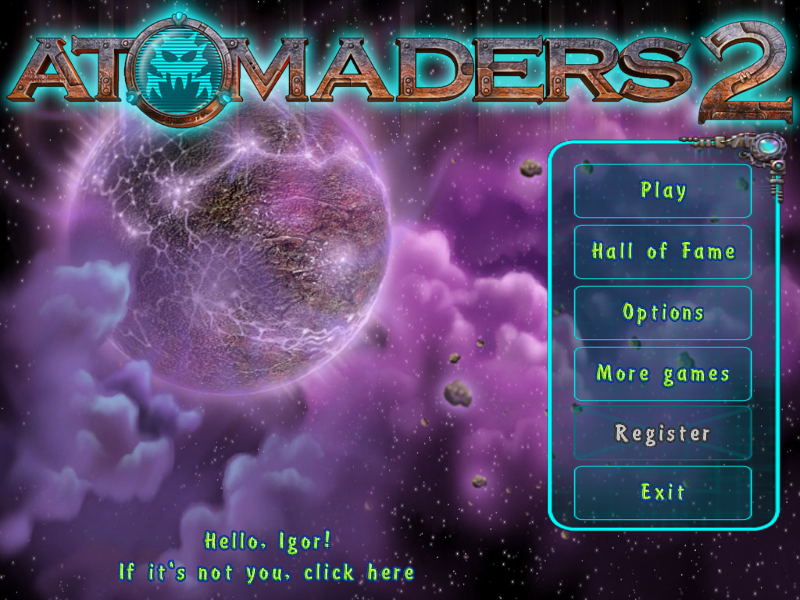 Atomaders 2 (Windows) screenshot: Main menu.