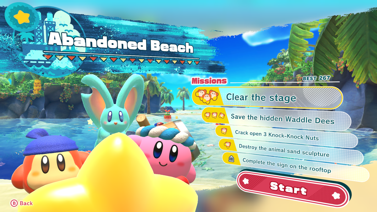 Kirby and the Forgotten Land (Nintendo Switch) screenshot: There are several missions in each stage, some of which are semi-hidden