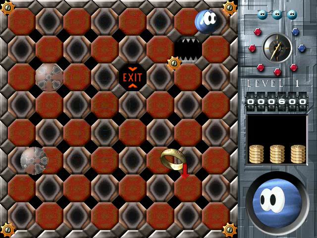 Vortiball (Windows) screenshot: The exit is available as money has been collected.