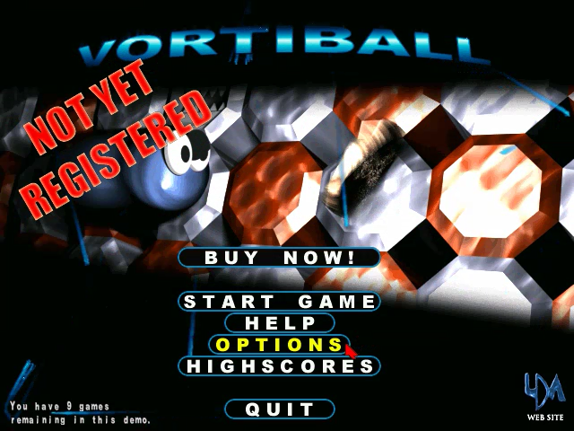 Vortiball (Windows) screenshot: Main menu screen