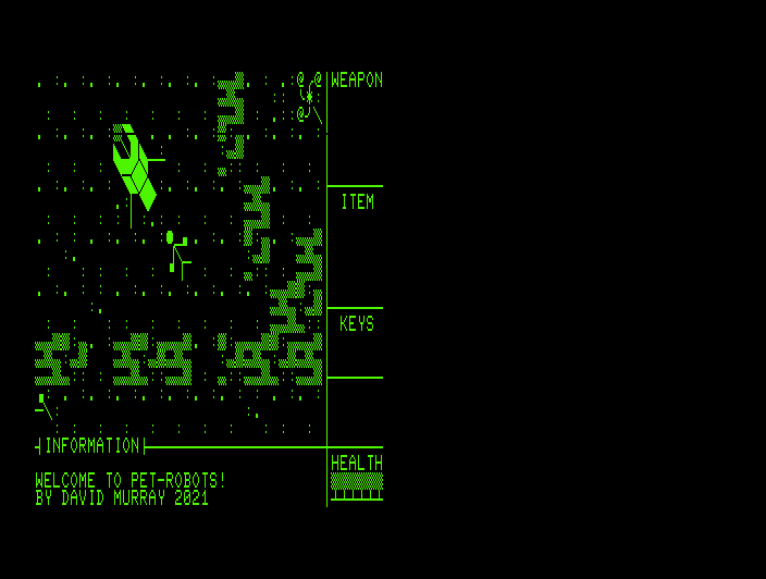 Attack of the Petscii Robots (Commodore PET/CBM) screenshot: Game start (80 columns)