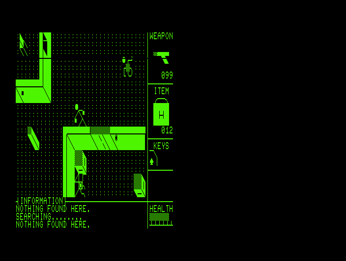 Attack of the Petscii Robots (Commodore PET/CBM) screenshot: Exploring (80 columns)