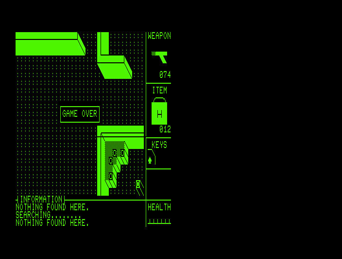 Attack of the Petscii Robots (Commodore PET/CBM) screenshot: Game over (80 columns)