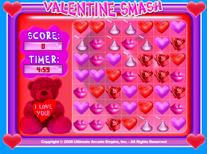 Valentine Smash (Browser) screenshot: Start of the game