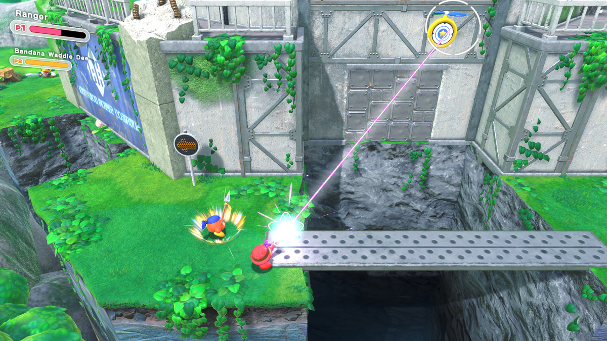 Kirby and the Forgotten Land (Nintendo Switch) screenshot: You can aim shots as a Ranger