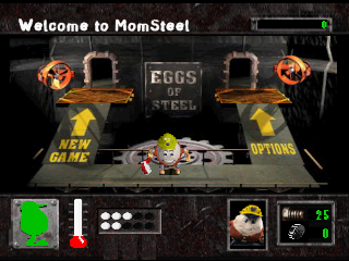 Eggs of Steel (PlayStation) screenshot: You can walk around in the main and options menus