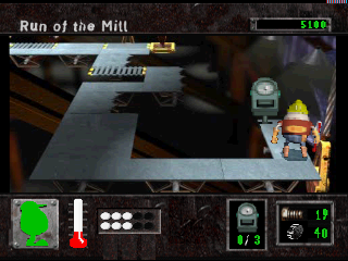 Eggs of Steel (PlayStation) screenshot: One of the timeclocks that must be punched to finish a stage