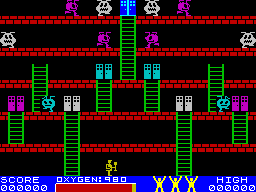 Pandemonia (ZX Spectrum) screenshot: First levels. Each door hides an alien.