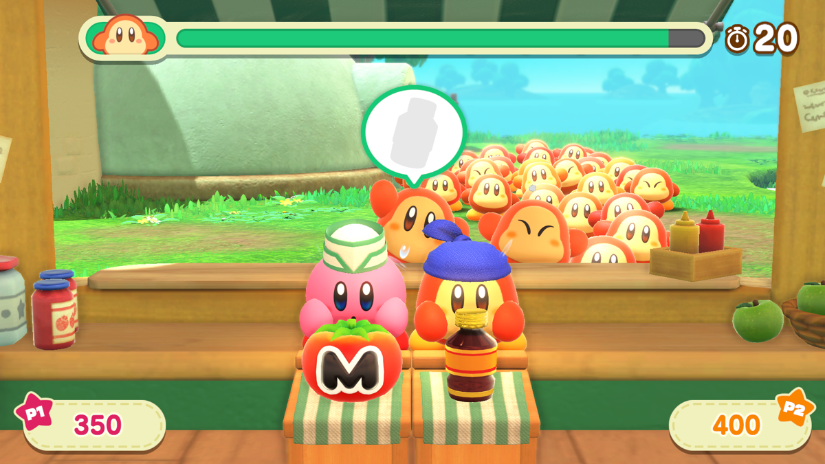 Kirby and the Forgotten Land (Nintendo Switch) screenshot: A mini game at the cafe