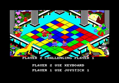 Powerplay: The Game of the Gods (Amstrad CPC) screenshot: The red player only has a single piece left.