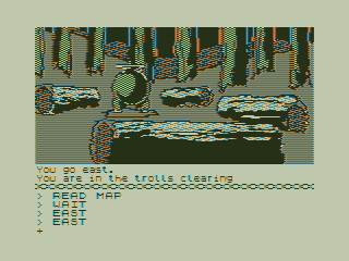The Hobbit (TRS-80 CoCo) screenshot: Captured by Trolls