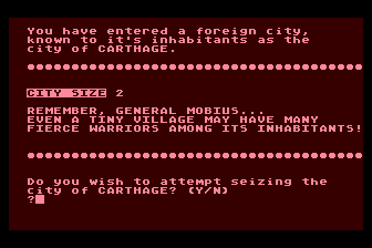Roman Conquest (Atari 8-bit) screenshot: I Encounter a City
