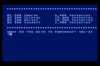 Roman Conquest (Atari 8-bit) screenshot: Purchasing Supplies