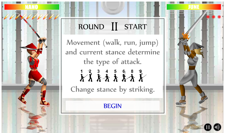 Dead Samurai (Browser) screenshot: The second round starts with another explanation of the controls.