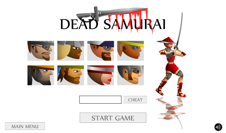 Dead Samurai (Browser) screenshot: Character selection screen