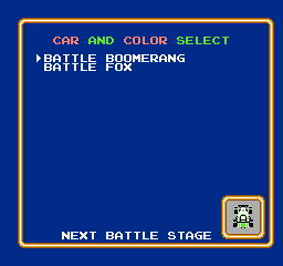 Gekitotsu Yonku Battle (NES) screenshot: Car and color selection