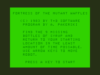 Fortress of the Mutant Waffles (TRS-80 CoCo) screenshot: Title Screen