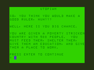 Utopian (TRS-80 CoCo) screenshot: Instructions