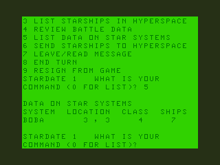 Stellar Empires (TRS-80 CoCo) screenshot: Status of Known Planets