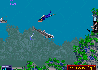 ThunderJaws (Arcade) screenshot: Shark below.