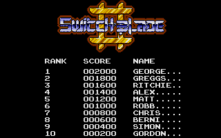 Switchblade II (Atari ST) screenshot: Hi-score table