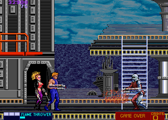 ThunderJaws (Arcade) screenshot: Punk girl and a cyborg