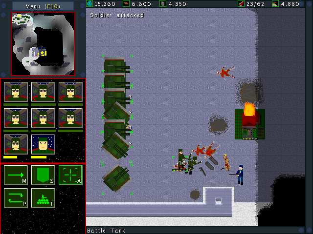 Astroseries (Windows) screenshot: Ground forces storming a city.
