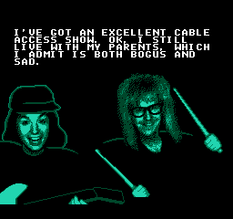 Wayne's World (NES) screenshot: Wayne and Garth narrate between some stages.