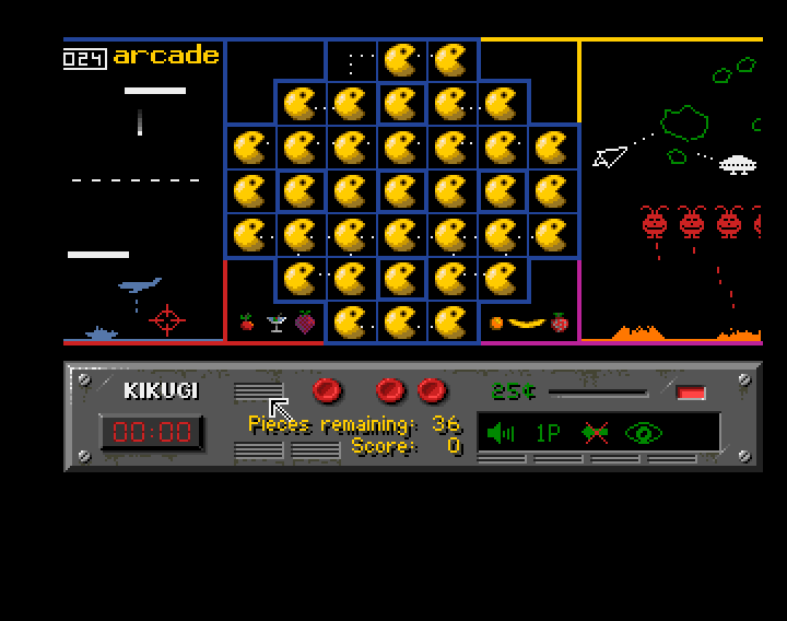 Kikugi (Amiga) screenshot: Arcade game board, complete with bells and whistles
