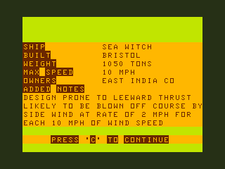 The Mystery of the Java Star (TRS-80 CoCo) screenshot: Sea Witch Information