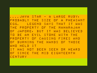The Mystery of the Java Star (TRS-80 CoCo) screenshot: Information from the Local Jewelers