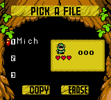 The Legend of Zelda: Oracle of Seasons (Game Boy Color) screenshot: After entering your name, you can start a new game.