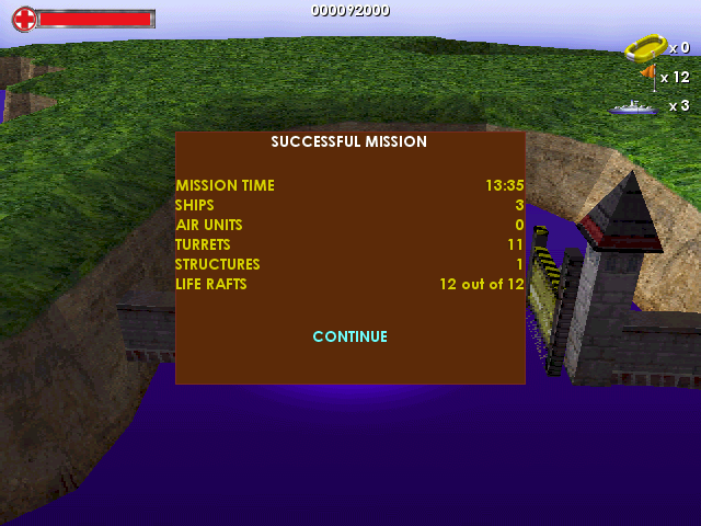 Battleship: Surface Thunder (Windows) screenshot: The end of level score sheet