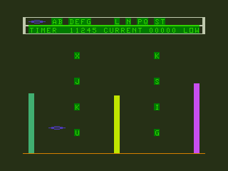Alpha Search (TRS-80 CoCo) screenshot: Filling the Alphabet