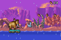 Ice Age (Game Boy Advance) screenshot: Raft ride and rain