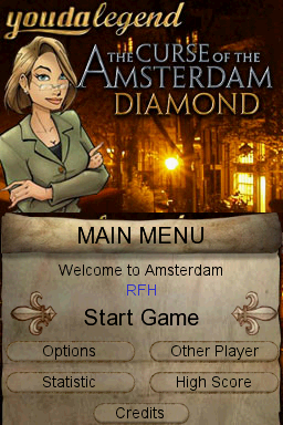 Youda Legend: The Curse of the Amsterdam Diamond (Nintendo DS) screenshot: Main Menu