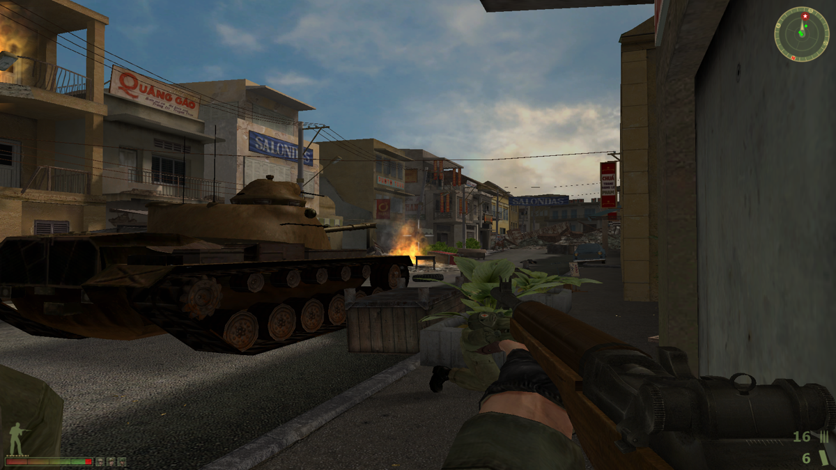 Vietcong 2 (Windows) screenshot: The tank provides much needed backup and cover