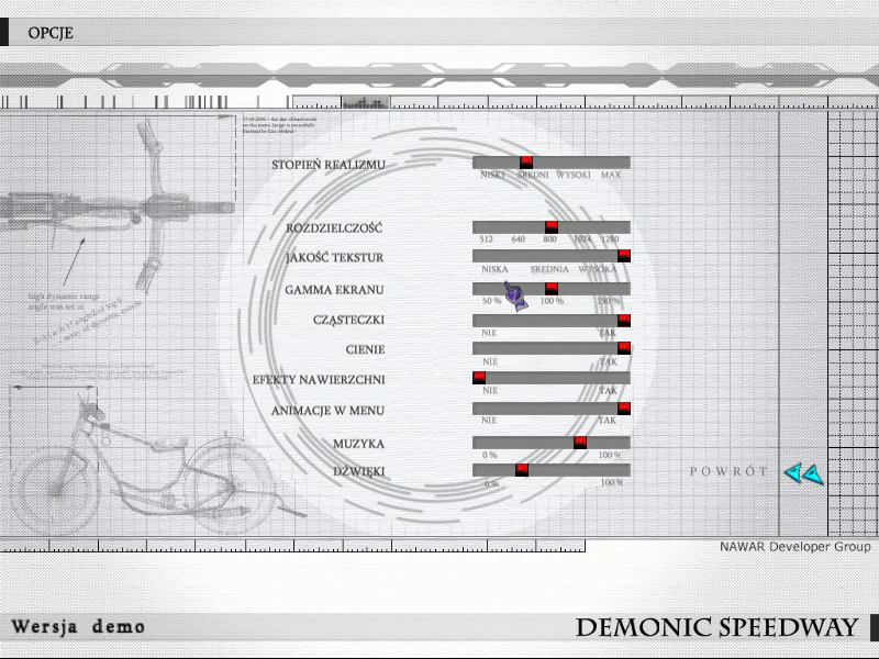 Demonic Speedway (Windows) screenshot: Define game settings