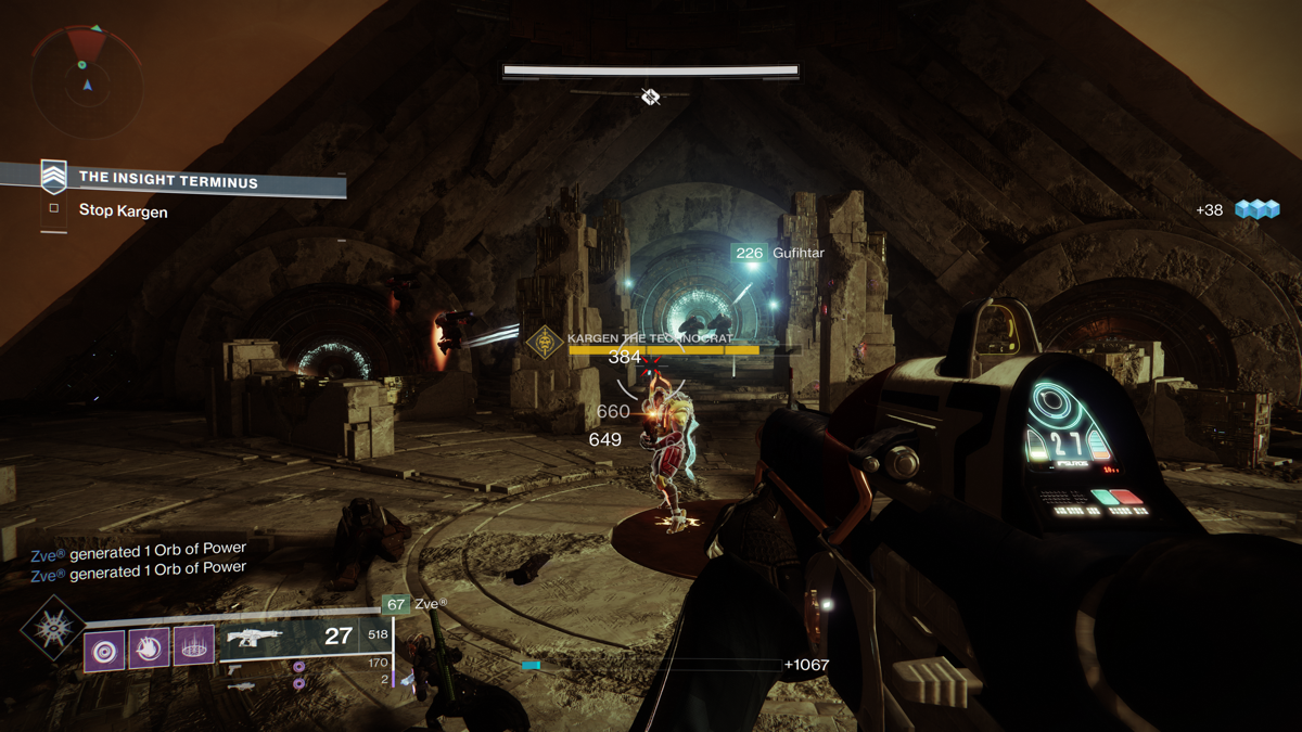 Destiny 2 (Windows) screenshot: We're fighting Kargen, the final boss in the Insight Terminus strike.