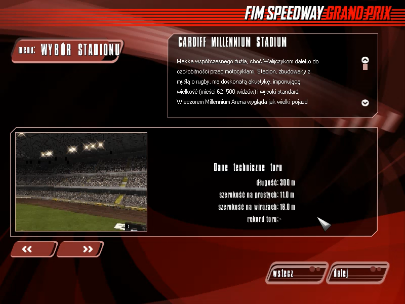 FIM Speedway Grand Prix (Windows) screenshot: Select arena
