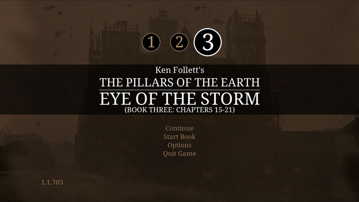 Ken Follett's The Pillars of the Earth (Windows) screenshot: Title screen: Book 3 - Eye Of The Storm