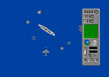 Operation Harrier (Atari ST) screenshot: Enemy ship, firing stuff at you, how rude!