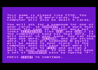 Fishing for Homonyms (Atari 8-bit) screenshot: Instructions
