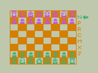 Color Modem Chess (TRS-80 CoCo) screenshot: Moving a Piece