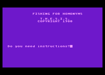 Fishing for Homonyms (Atari 8-bit) screenshot: Title Screen